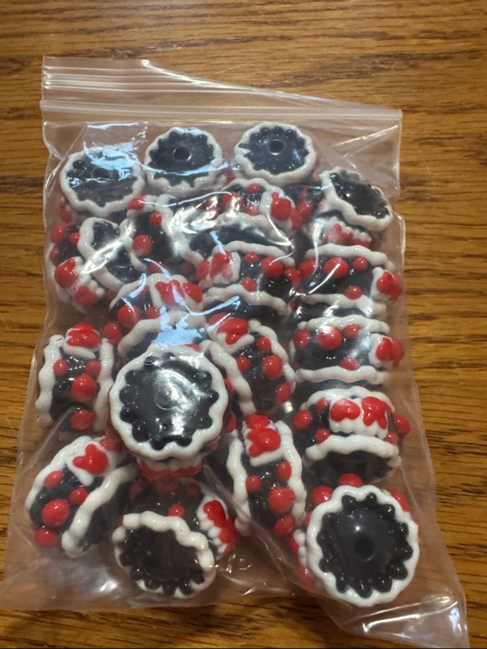Lt of 20 fancy Black, White & Red Decorative Beads